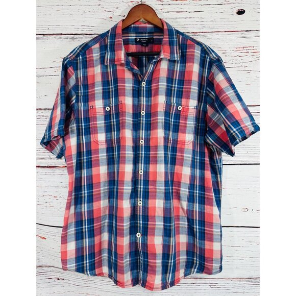 Cremieux Classics Mens XL Plaid Short-Sleeve Button-Up Shirt 100% Cotton Red & B - Picture 7 of 14